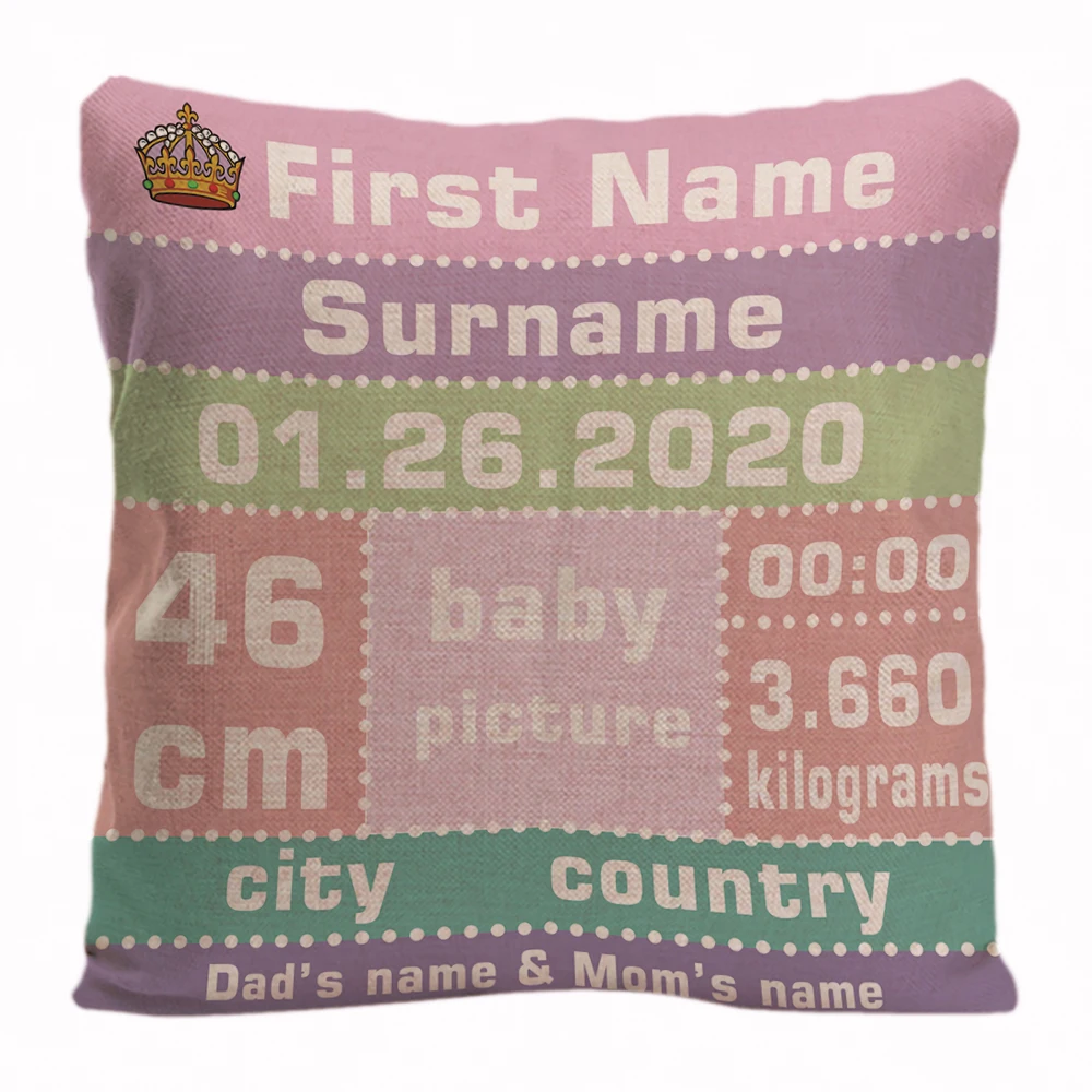 Custom Birth Data Printing Colored Stripes Throw Pillow Case Decorative Cushion Cover Pillowcase Birthday Gift By Lvsure | Дом и сад