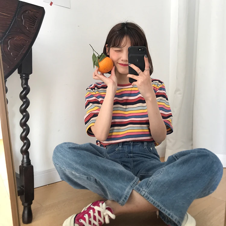 Ulzzang harajuku Топ женские рубашки 2019 летняя Корейская одежда топы Модные Милые