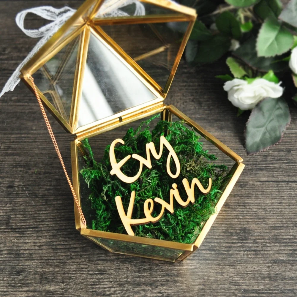 Custom Wedding Rings Bearer Personalized Ring Box Glass Box Geometric Glass Ring Holder , Custom Wedding Gift, Custom Your Names hexagon personalized rustic wedding wood ring box holder custom your names and date wedding ring bearer box black walnut