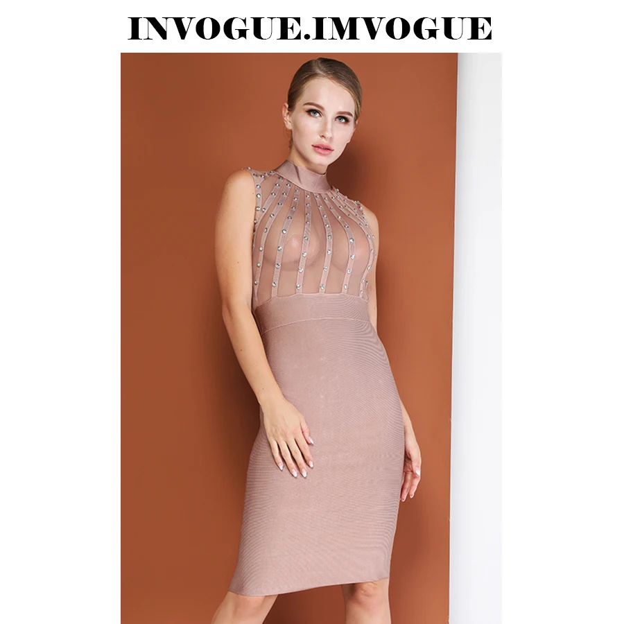 Женское Сетчатое платье без рукавов INVOGUE облегающее Вечернее Платье До Колена