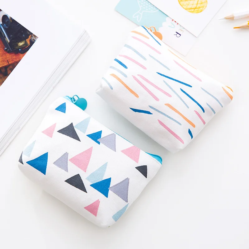 Simple Wallet Canvas Small Pouch Cute Coin Purse for Girl Key Children Mini Geometric Patterns Case Storage Bag | Багаж и сумки