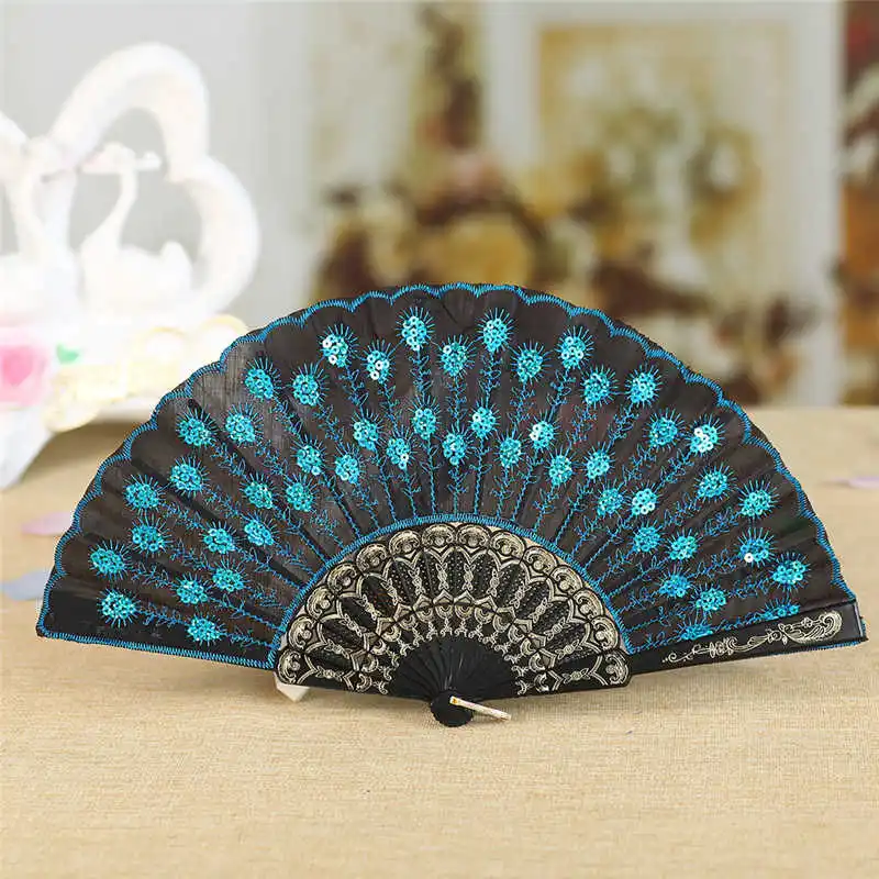 hand fan Декоративный в китайском стиле бамбуковые вееры кружевной ткани Шелковый складной ручной танец вентиляторы цветок вечерние свадебные Ретро Вентилятор 5pz - Цвет: hand fan