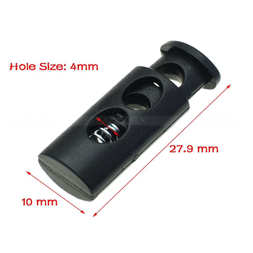 

500pcs/pack 2 Holes Cord Lock Stopper Cylinder Barrel Plastic Toggle Clip For Garment Accessories Black