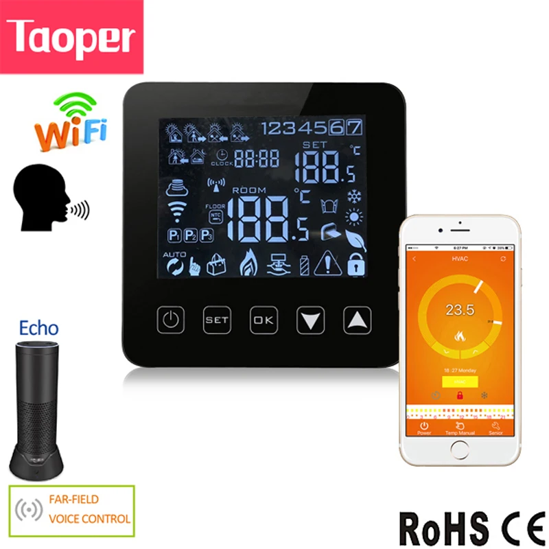 WiFi Programmable Thermostat Echo Alexa Voice Control Water Floor Heating Room Temperature 3A 100-240V Smart Home | Инструменты