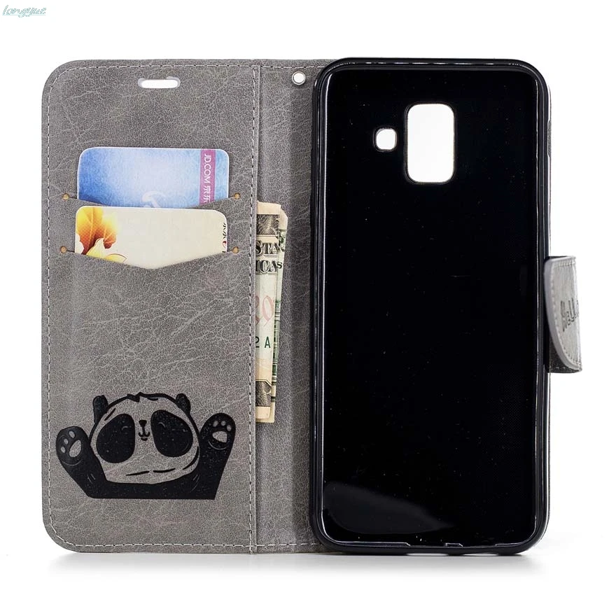Phone Case for Samsung galaxy A6 2018 Leather Flip Back Panda cover For A 6 Wallet Cases | Мобильные телефоны и