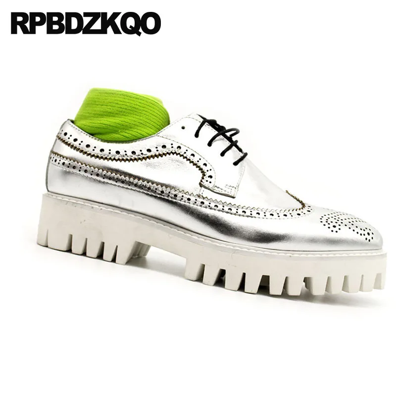 Creepers Men Oxfords Shoes Handmade Genuine Leather Casual Spring High Quality Brogue Luxury Big Size Silver Lace Up Wingtip | Обувь