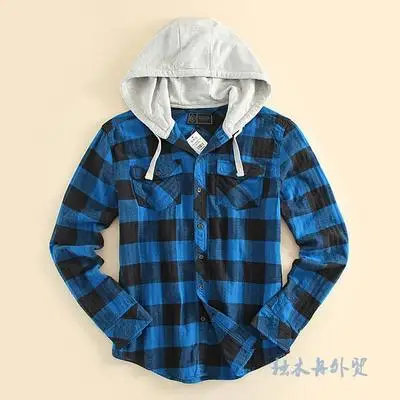 2018 весна осень фланелевая рубашка мужская с длинным рукавом капюшоном брендовая