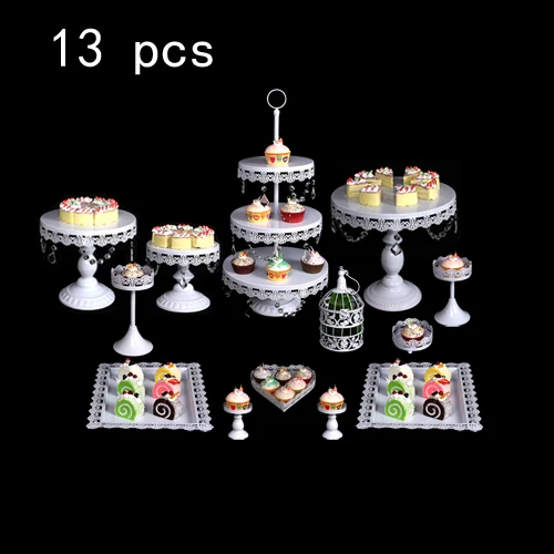 white 13pcs Белое золото со стразами и жемчугом; металлическая, для подставки для пирожных кекс сервировка десерта держатель вечерние свадебные украшения стола для банкета - Цвет: white 13pcs