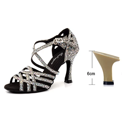 Black 6cm Ladingwu Zapatos De Baile Professional/черные женские танцевальные туфли черного цвета в клетку, на высоком каблуке, для сальсы, для латинских танцев, со стразами - Цвет: Black 6cm
