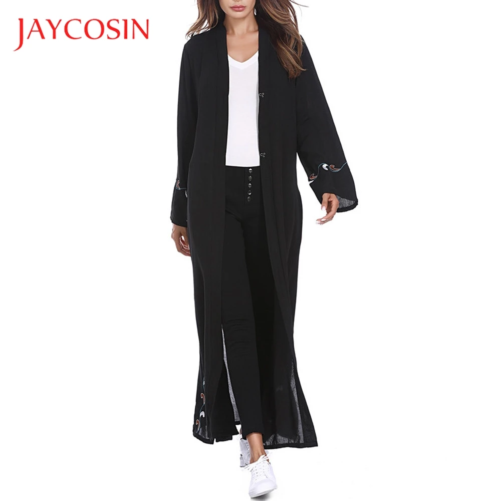 JAYCOSIN Women Islamic Embroidered Cardigan Long Coat Muslim Middle East Robe Polyester Material Solid Pattern | Тематическая