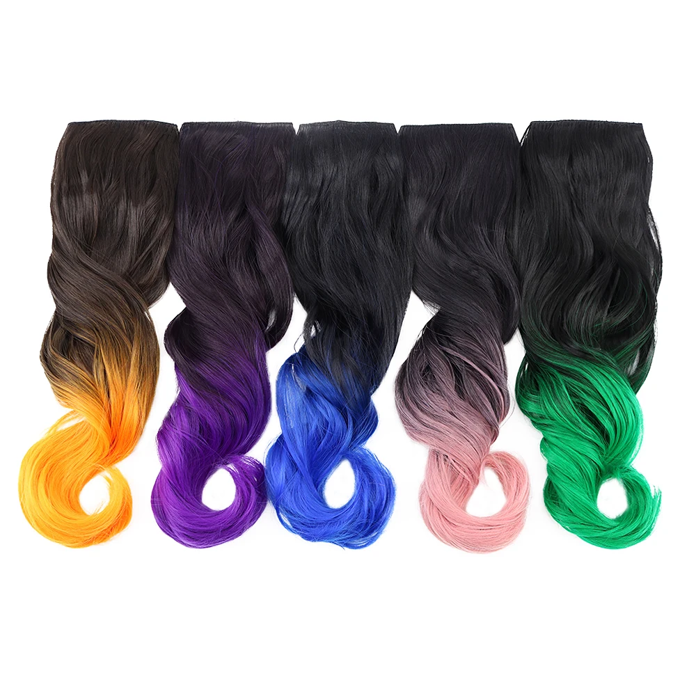

Free Beauty Synthetic Wig 18'' Synthetic Ombre Color 5 Clips In Hair Extensions Dark Roots Wavy Hairpieces For Girls Kids Women
