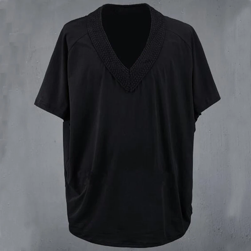 Mens Deep V-neck Weave Batwing Sleeve Loose T-shirts Brand Punk Fashion Soft Cotton Summer Top Tees Black White 2018 New | Мужская