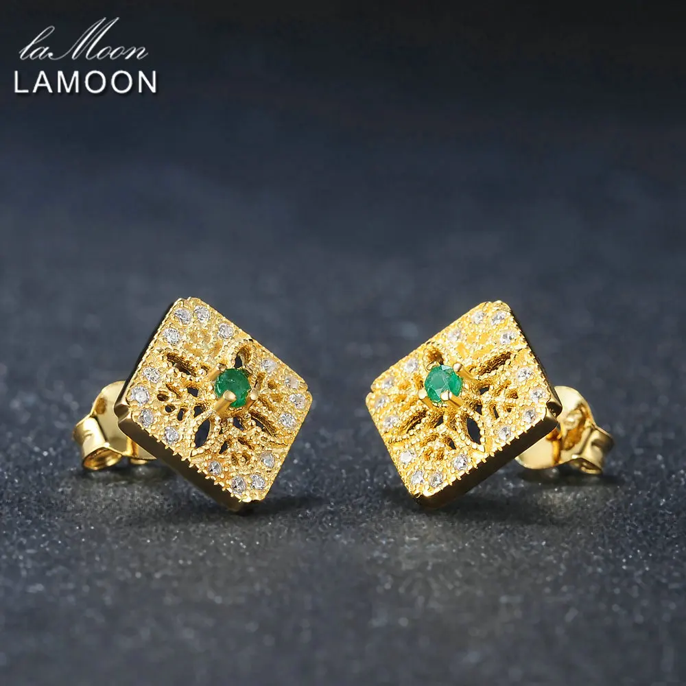 LAMOON 925 пробы Серебряные серьги для Для женщин драгоценный камень изумруд