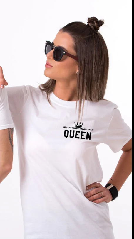 King queen Письмо печати футболка пара короткий рукав с круглым вырезом свободные футболки Лето Для женщин футболка топы Camisetas Mujer