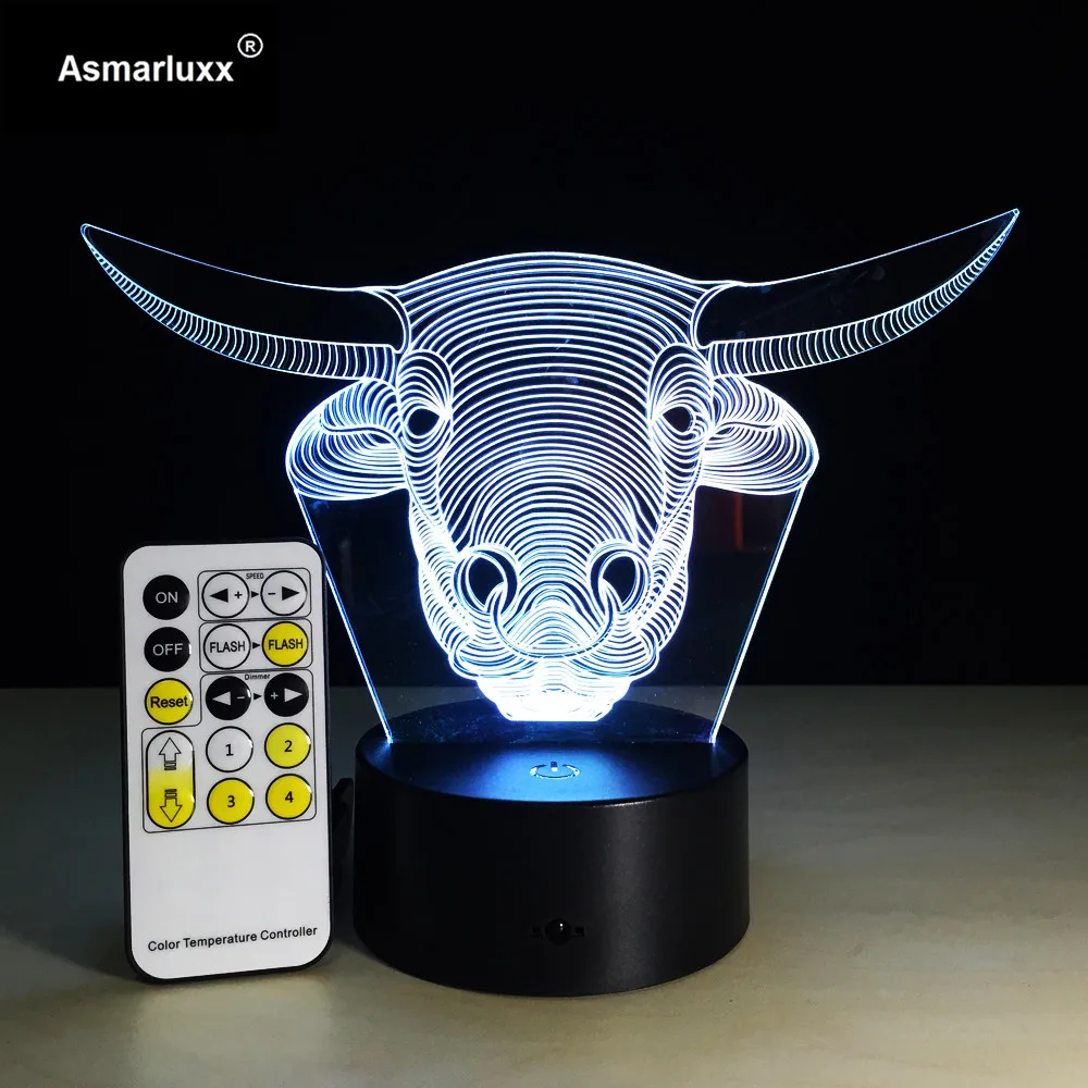 

Creative Cartoon Bulls 3D Night Light Acrylic 7 Colorful Gradient Atmospher Touch Or Remote Control Birthday Gift For Children