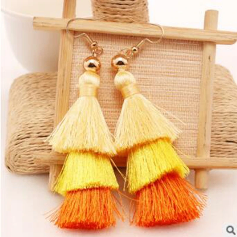 DANZE Vintage Three Layered Gradient Tassel Dangle Earring For Women Boucle D'oreille Femme Drop ship Jewelry Earrings | Украшения и