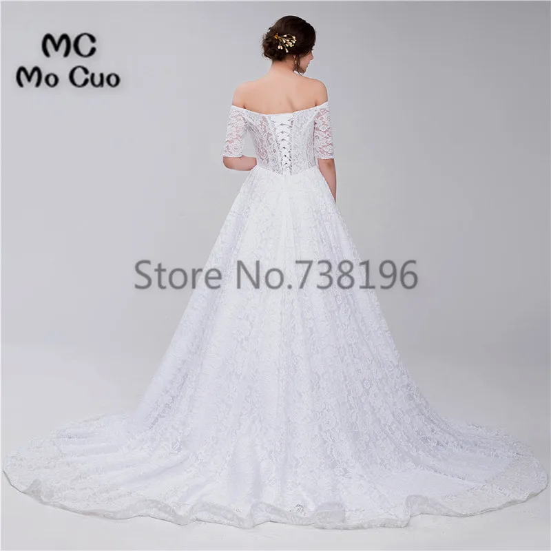 Элегантное кружевное свадебное платье 2019 с короткими рукавами v-образным вырезом