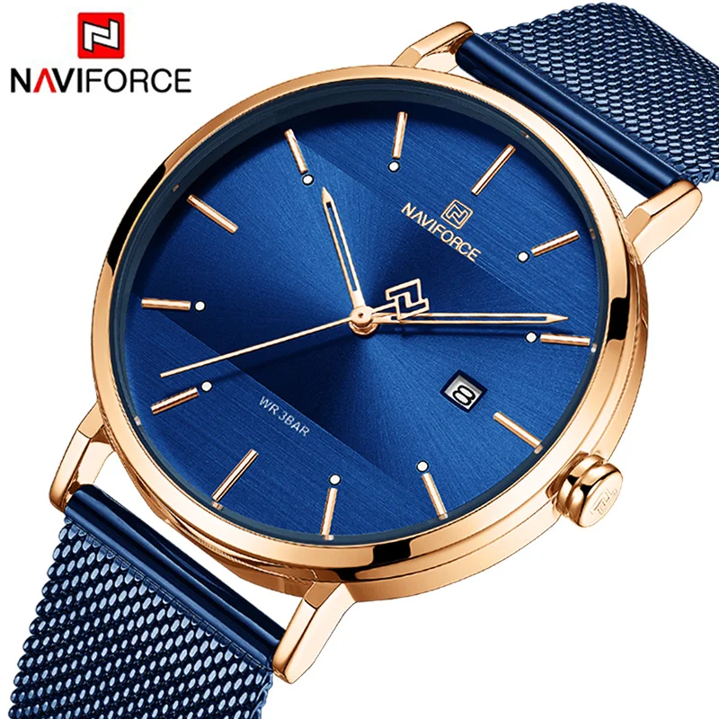 Naviforce мужские часы синий циферблат женские лучший бренд роскошные из нержавеющей