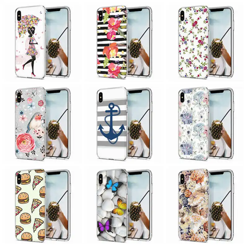 Мягкий чехол для телефона iPhone X XS XR чехлы из ТПУ цветной цветок пицца Бабочка Fundas