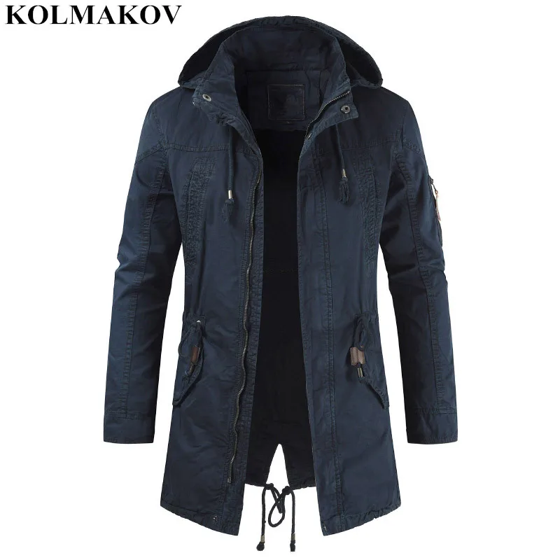 

Новое мужское пальто-тренчкот kolmaov s 2019, Весенняя ветровка-карго, мужская верхняя одежда со съемной шапкой, классический тренчкот для мужчин