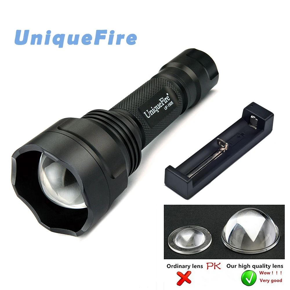 

UniqueFire Zoom 3 Modes Flashlight UF-1505 XP-E Led Adjustable 38mm Convex Lens Rechargeable Lamp Torch+Charger