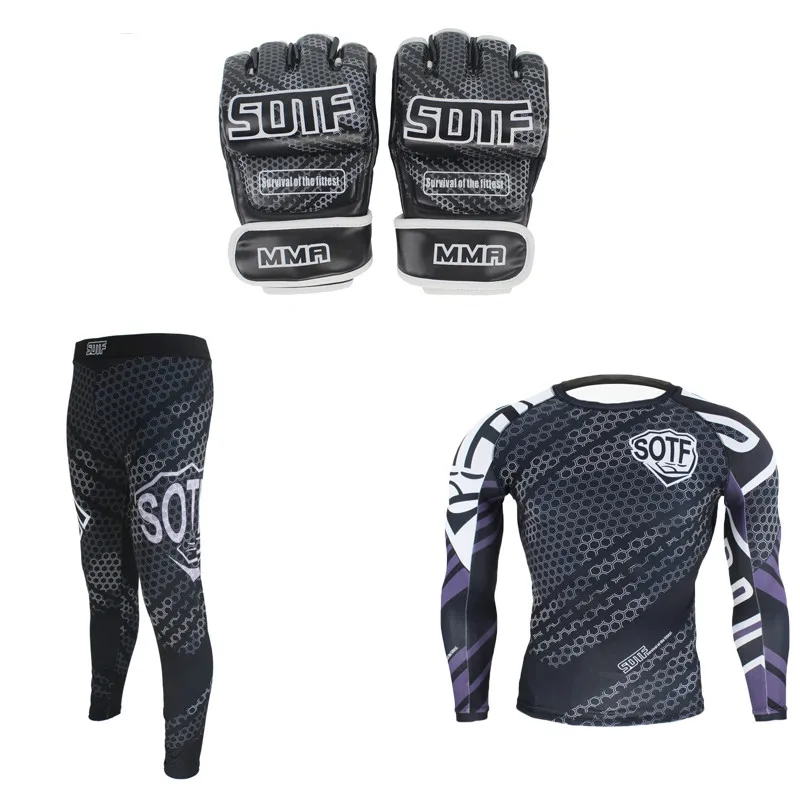 SUOTF MMA Rashguard боксерская Спортивная футболка + брюки плавки перчатки боевая одежда