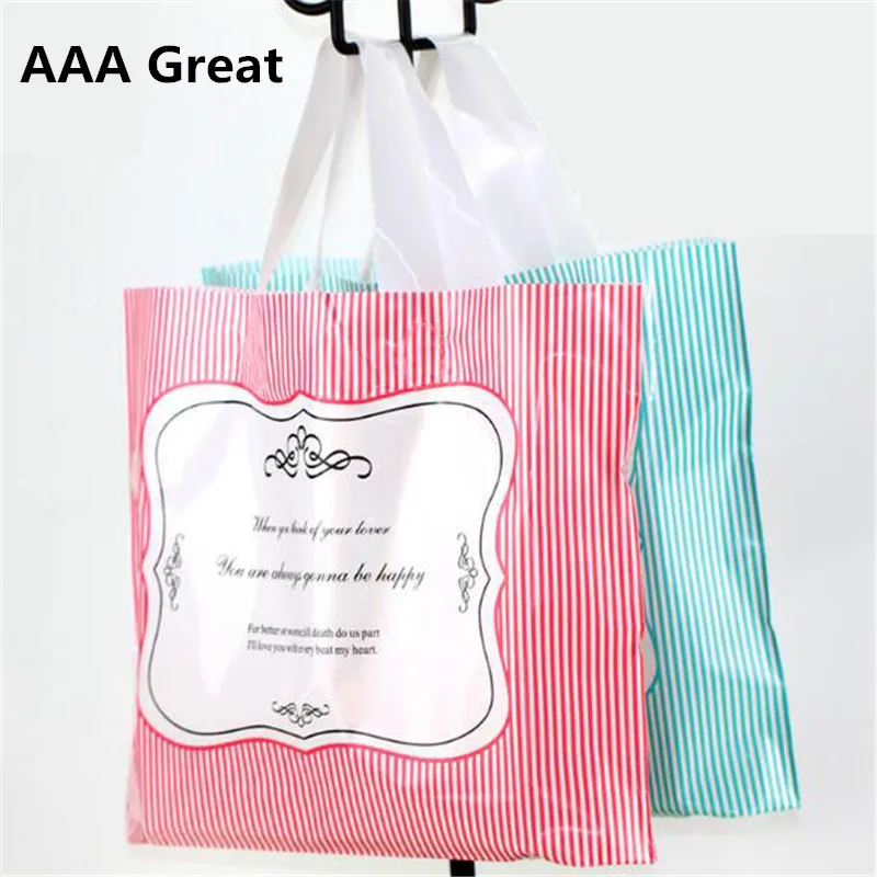 

Подарочные пакеты AAA Great 50 шт./лот, пластиковый пакет с ручками для хранения одежды, сумка для покупок, свадебное украшение