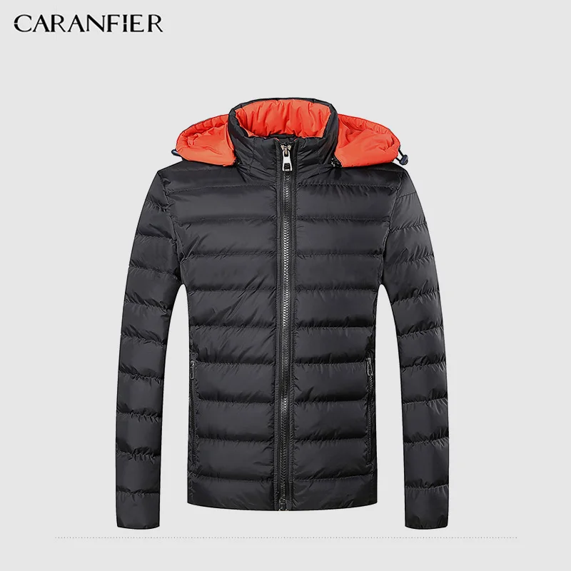 

CARANFIER High Quality Winter Warm Thick Zipper Coats Mens Hooded Parkas Casual Male Slim Zipper Multi-Pockets Overcoat Jackets