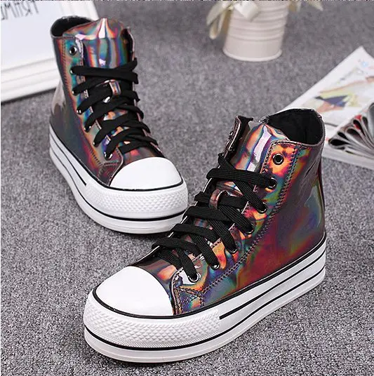 F6015 корейский женщины платформа круглый лазер цвет Hign верхний кроссовки студент