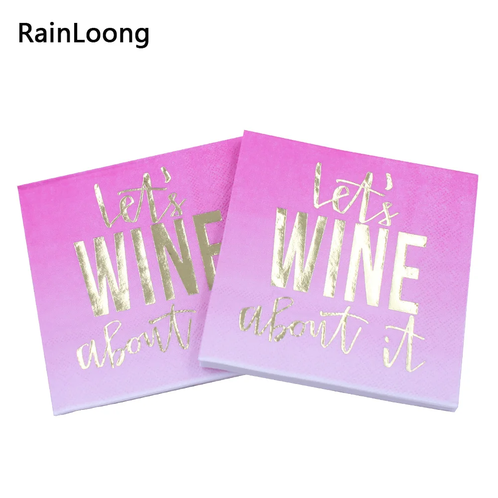 [RainLoong] 3 плисная фольга Золотая бумажная салфетка для напитков Let's Wine About It