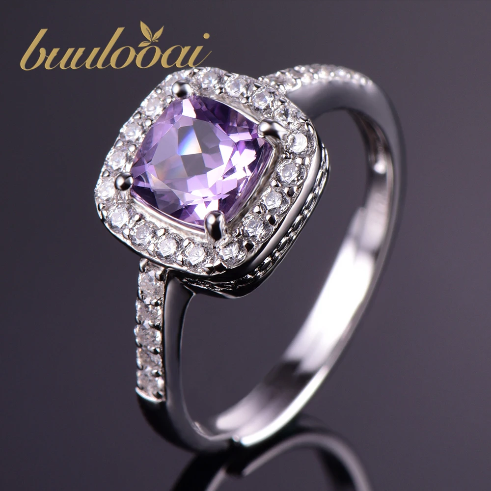 Buulooai Classic 0.88ct натуральное Помолвочное кольцо с аметистом кольца для женщин 100%
