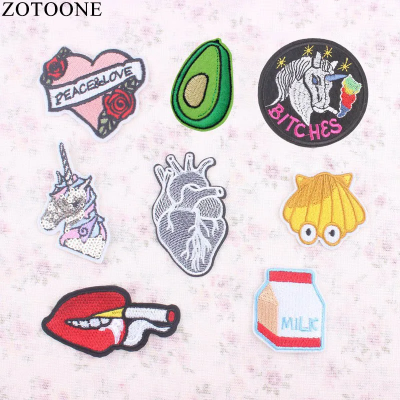 ZOTOONE Heart Avocado Smoke Lip Patch Iron On Transfers Cartoon Patches Cute Cheap Embroidered Sewing For Clothes Parches | Дом и сад