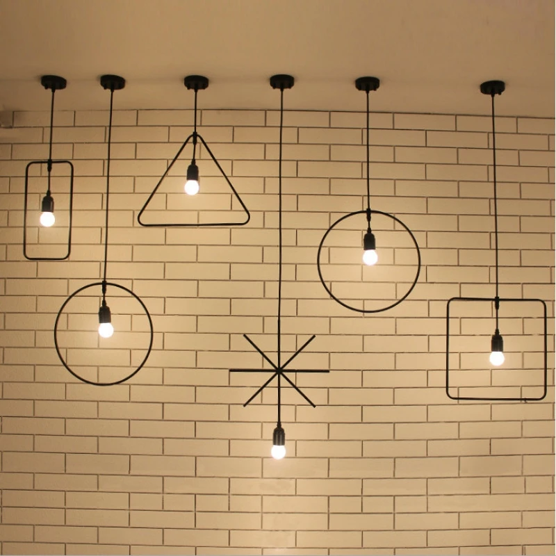Minimalist Pendant lights Simple Geometry Iron Adjustable Ceiling Lamp E27 LED Bulb metal Hanging loft Home Decoration | Лампы и