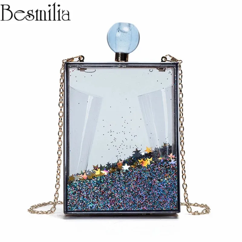 Сияющие перемещения Блёстки акрил клатч вечерняя сумочка BS010 transprent флакон духов