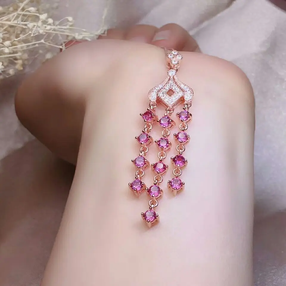 

[MeiBaPJ]Magnesium Aluminum Garnet Tassels Pendant Necklace 925 Solid Silver Red Stone Fine Charm Jewelry for Women