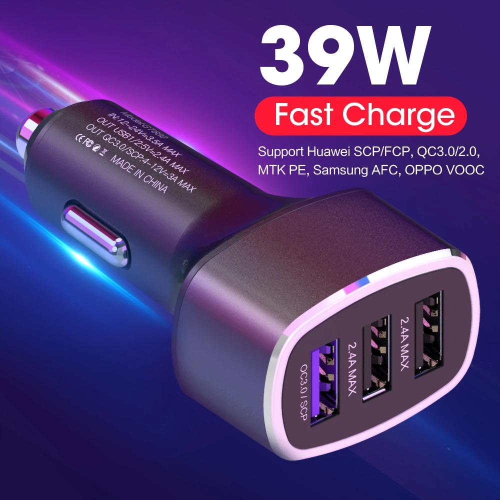 QC3.0 суперзарядка автомобильное зарядное устройство для сигар двойное USB