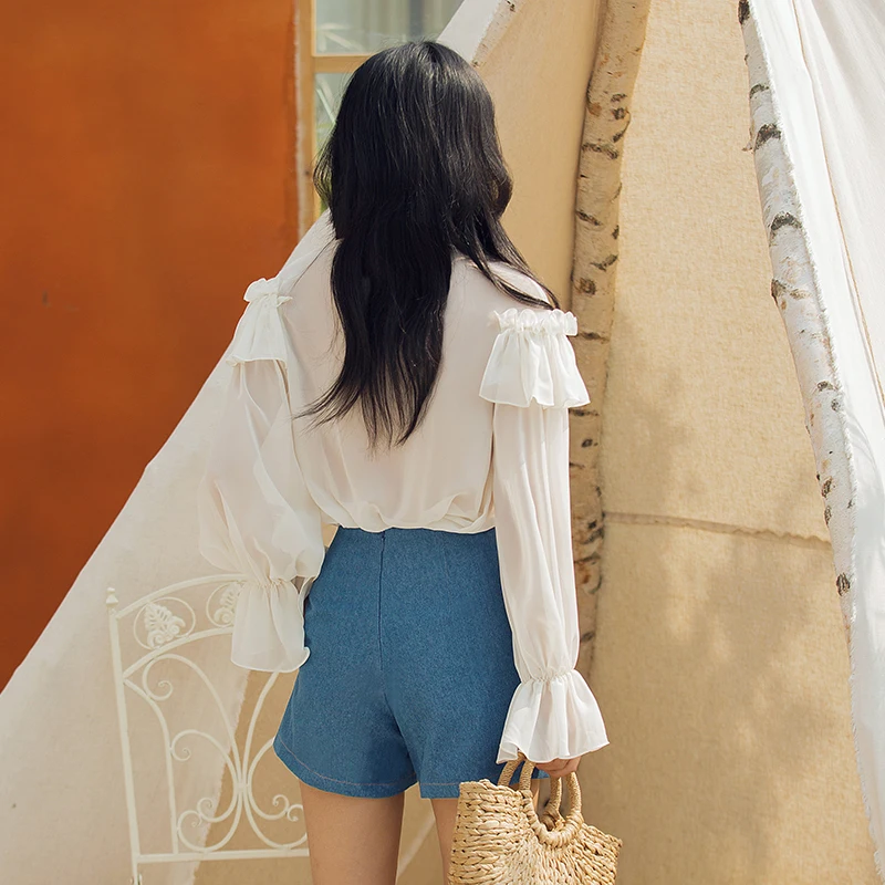 VERRAGEE 2019 new women denim shorts  casual flared blue cotton short jeans summer shorts with pockets