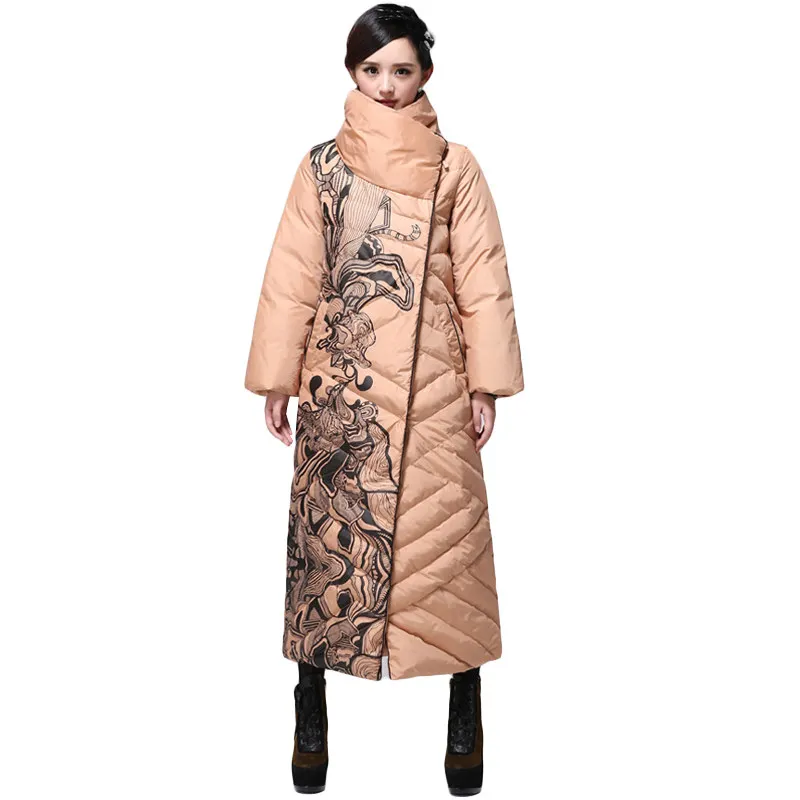 X длинные 2017 Белое зимнее пуховое пальто женщина Перо куртка тонкая водолазка