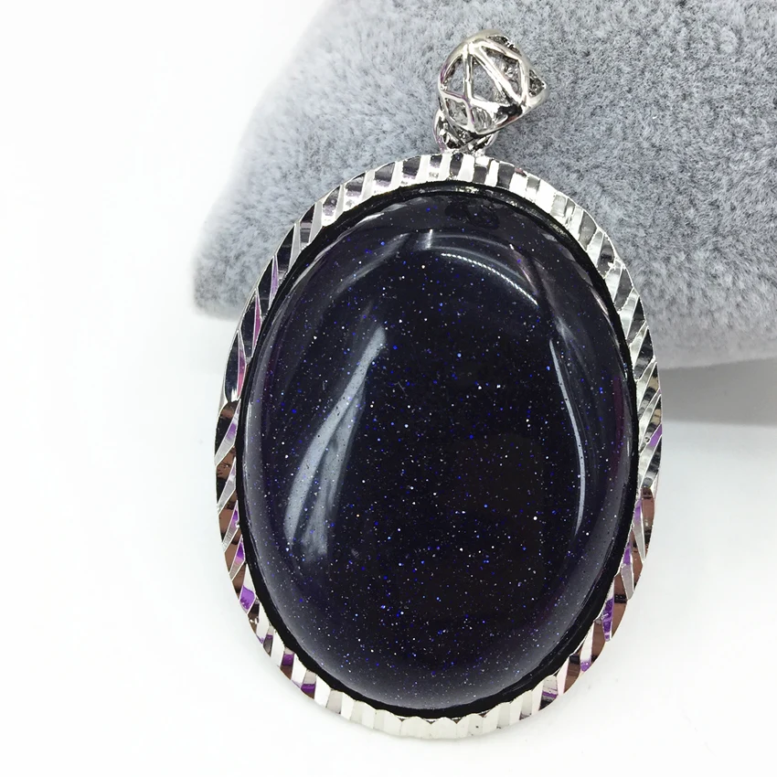 Женская овальная подвеска из натурального синего песчаника 33 х44 мм | Украшения и