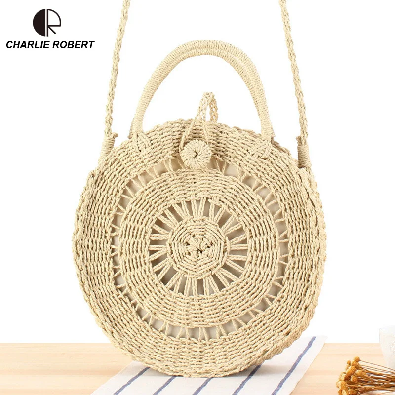 

2019 Straw Bags Women New Summer Rattan Bag Handmade Woven Beach Cross Body Bag Nine Style Circle Bohemia Handbag Bali Box