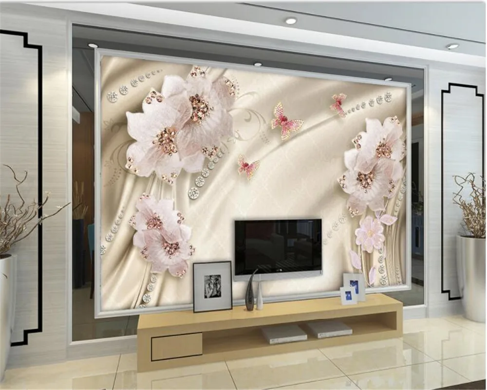 Украшенные 3D обои beibehang для гостиной спальни Роскошные Алмазные цветы 3d Лебедь - Фото №1