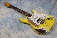 custom shop handmade st relic guitar retro version cream yellow cover sunburst aged guitar master build high quality st guitar