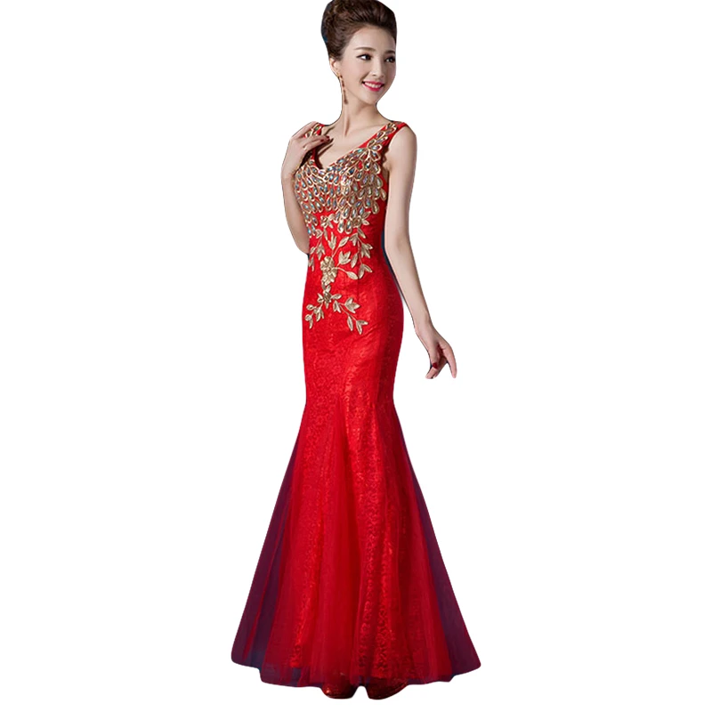 Женское вечернее платье Русалка с V образным вырезом и блестками|vestido longo vestido|lace