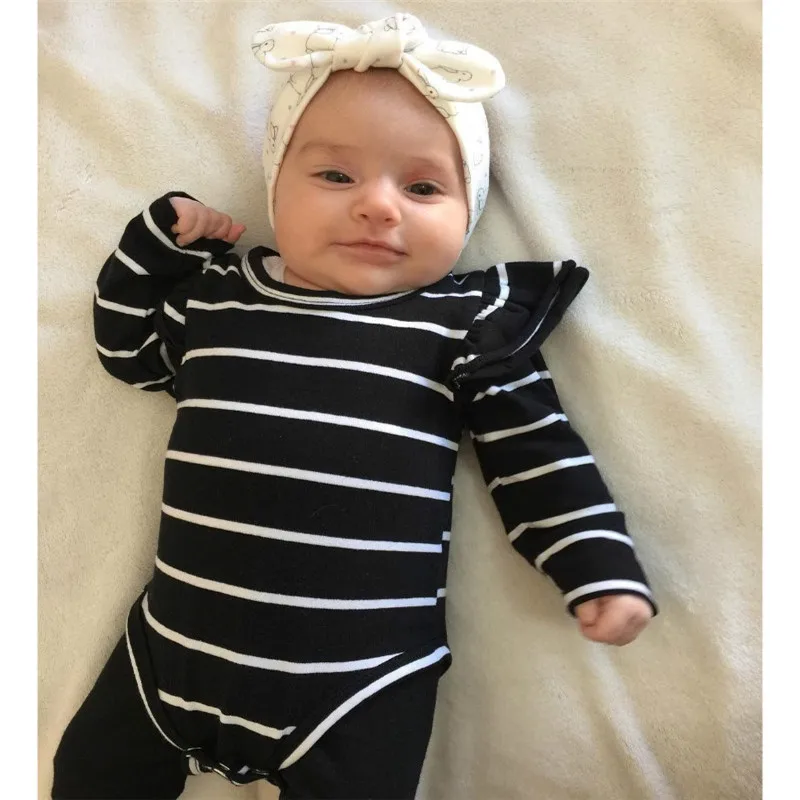 Осенне весенняя одежда для новорожденных девочек цельное боди в полоску с