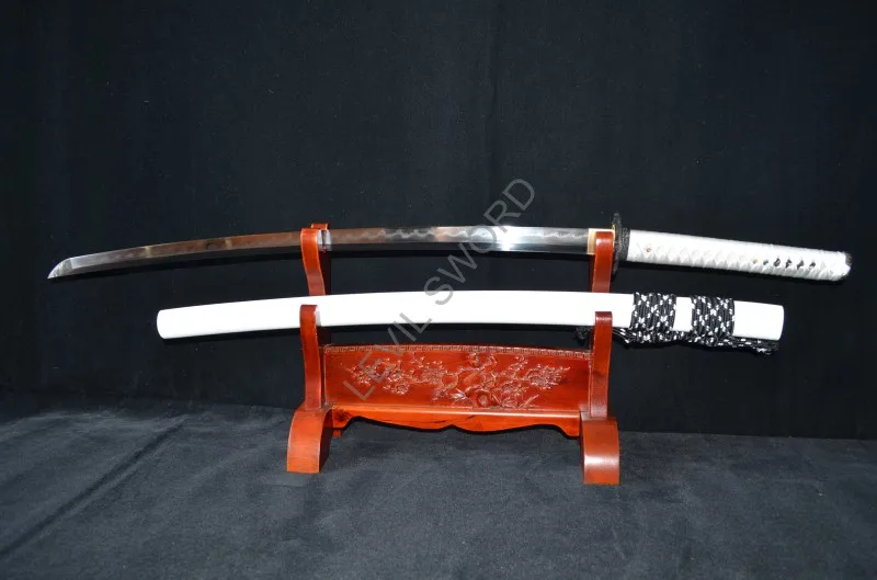 Sample DAMASCUS JAPANESE SAMURAI SWORD KATANA FOLDED STEEL FULL TANG BLADE - Hard wooden white saya can customized sword | Дом и сад