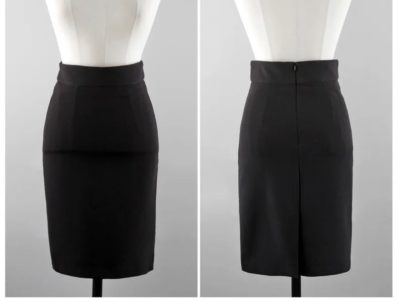 Элегантная однотонная офисная юбка с высокой талией облегающая средней длины