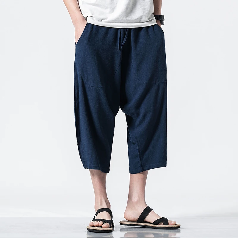 Брюки 2019 летние мужские свободные шаровары до щиколотки в стиле