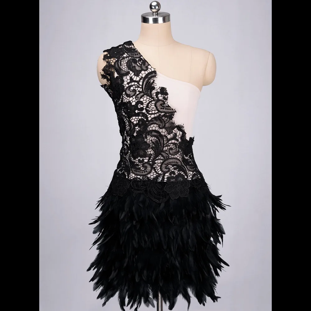 Стиль №. A168 сексуальное черное платье с перьями на одно плечо|dress style|style dressfeather dress