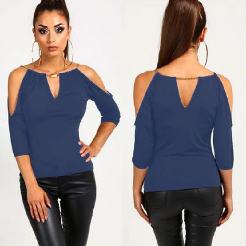 Женская Повседневная футболка 3 \ 4 с рукавами и открытыми плечами летние топы