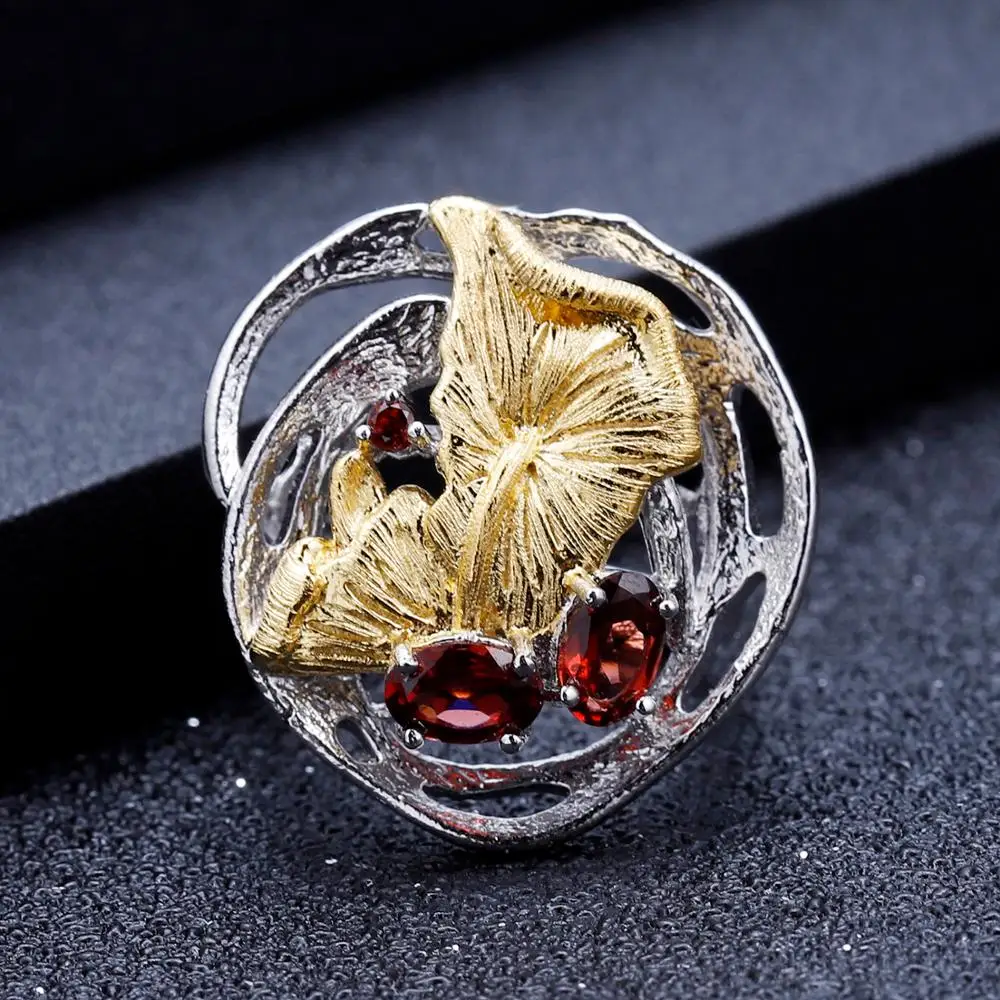 GEM'S BALLET 1.26Ct натуральный красный гранат драгоценный камень кольца 925 пробы серебро ручной работы листья монстеры кольцо для женщин ювелирные изделия